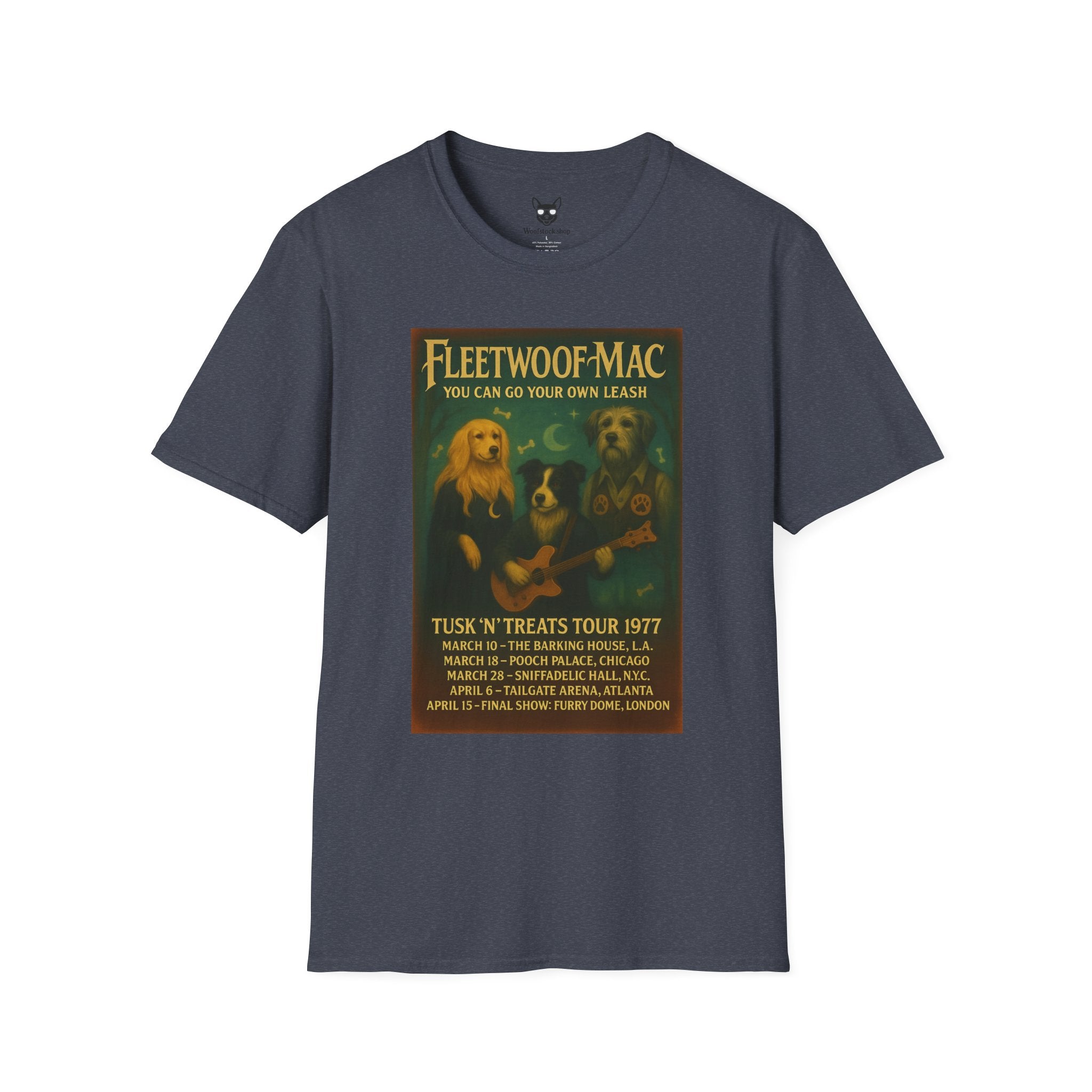 Fleetwood Mac Concert Poster Dog Parody Unisex Softstyle T-Shirt – Funny Tee for Music and Dog Lovers